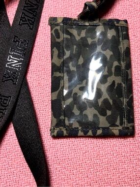 PINK Victoria's Secret Black & Olive Camo Lanyard Card ID Holder